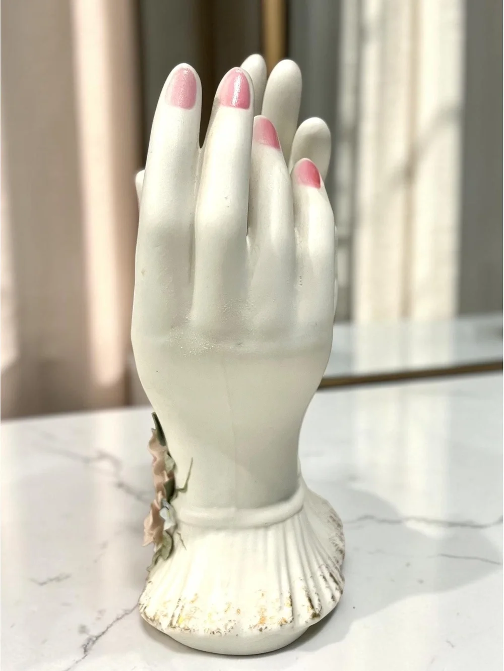 Vintage Lefton 1791 Lady Hands Bud Vase Bisque Porcelain Roses Japan 6.75”